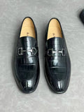 Crocodile Leather Shoes ,Crocodile Leather Men's Penny Loafer Dress Shoe Black