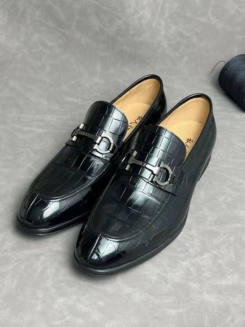 Crocodile Leather Shoes ,Crocodile Leather Men's Penny Loafer Dress Shoe Black