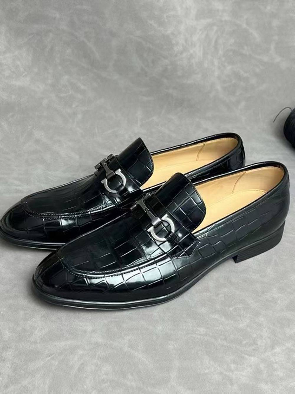 Crocodile Leather Shoes ,Crocodile Leather Men's Penny Loafer Dress Shoe Black